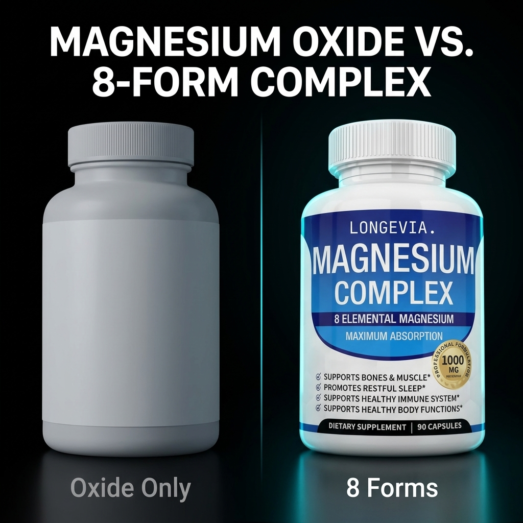 Chelated Magnesium Complex 400mg 8 Forms Including Glycinate & L Threonate Non GMO Made in USA 60 Capsules