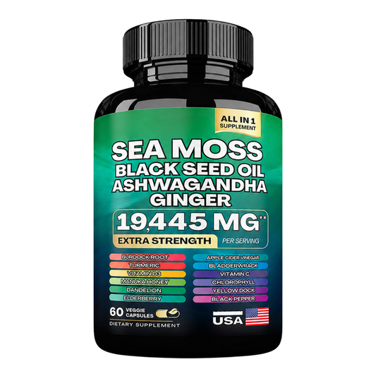 Seamoss Black Seed Oil Ashwagandha Ginger LONGEVIA.