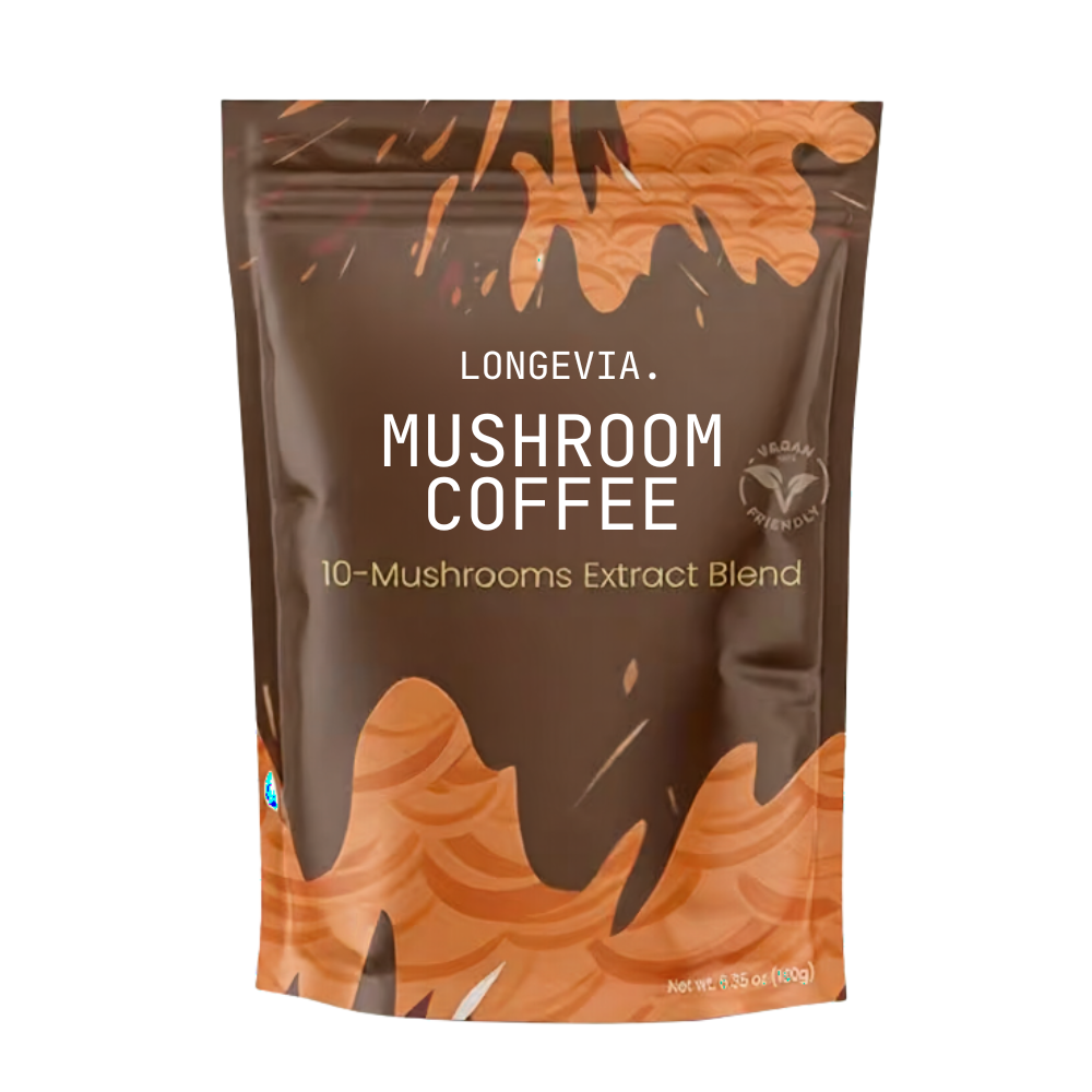 Mushroom Coffee With 10 Adaptogenic Mushrooms And MCT Oil USA Grown Instant CoffeeTurkey Tail Shiitake LONGEVIA.