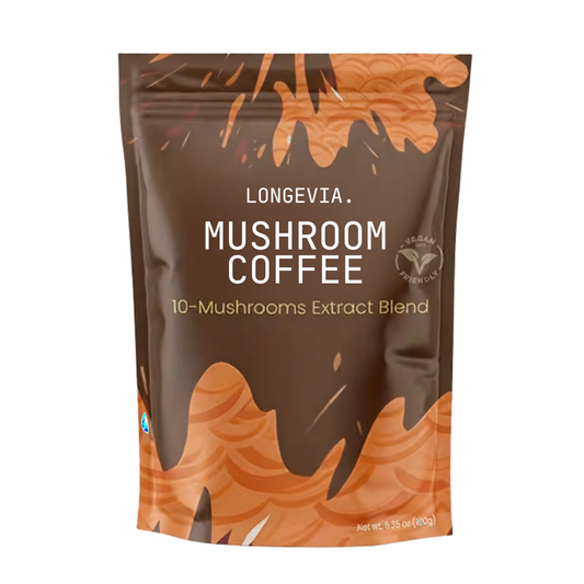 Mushroom Coffee With 10 Adaptogenic Mushrooms And MCT Oil USA Grown Instant CoffeeTurkey Tail Shiitake LONGEVIA.