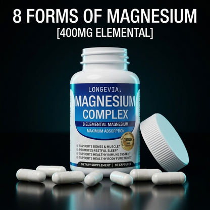 Chelated Magnesium Complex 400mg 8 Forms Including Glycinate & L Threonate Non GMO Made in USA 60 Capsules
