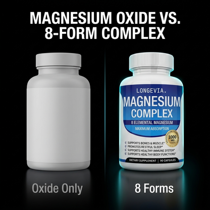 Chelated Magnesium Complex 400mg 8 Forms Including Glycinate & L Threonate Non GMO Made in USA 60 Capsules