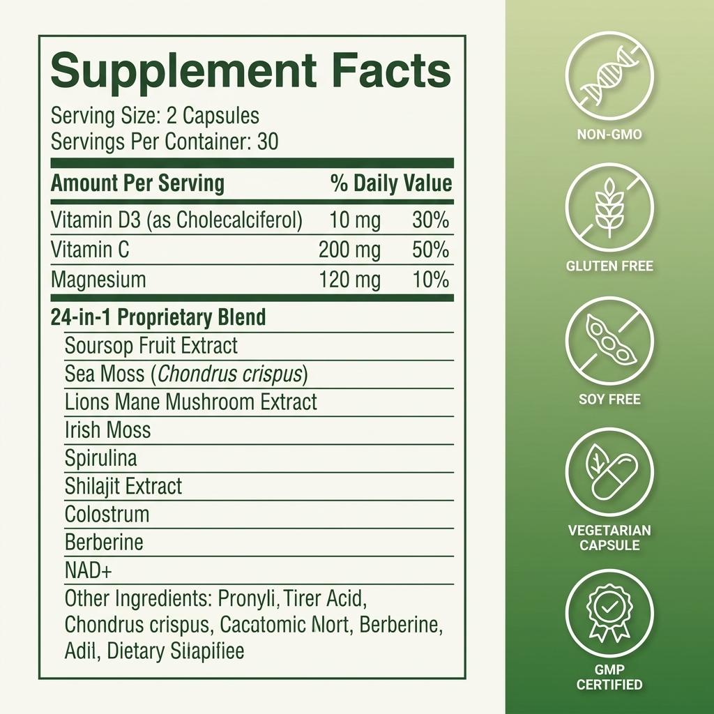 Sea Moss Soursop Capsules 24-in-1 LONGEVIA.