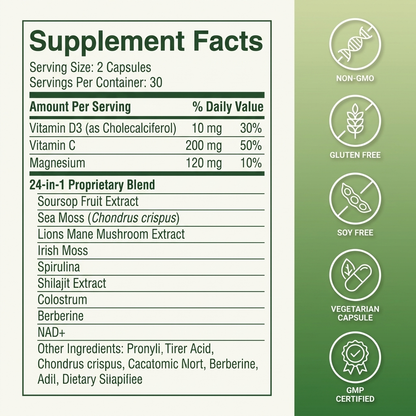 Sea Moss Soursop Capsules 24-in-1 LONGEVIA.