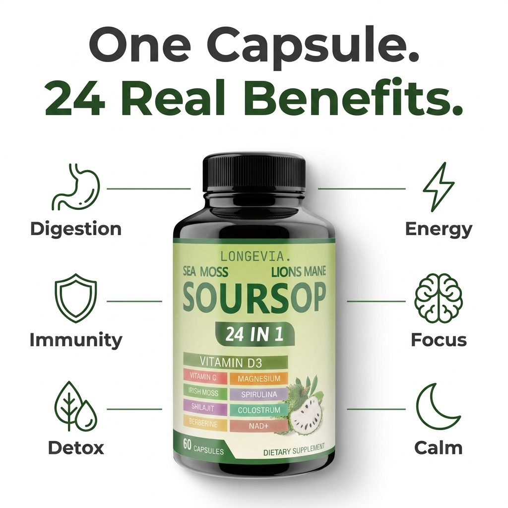 Sea Moss Soursop Capsules 24-in-1 LONGEVIA.