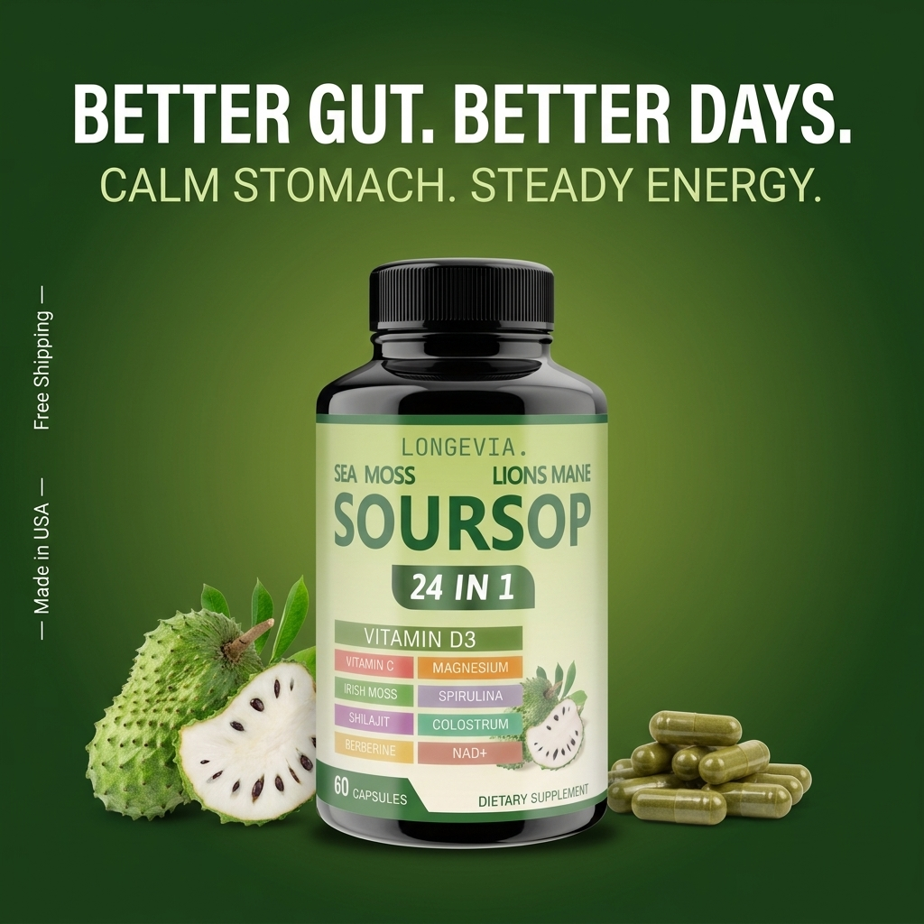 Sea Moss Soursop Capsules 24-in-1 LONGEVIA.